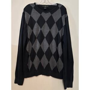 H&H Men's Medium Argyle V-neck Sweater Long Sleeve Pullover Silk Cotton Blend